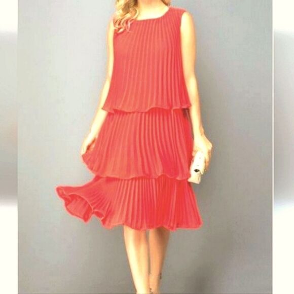 Rich Persimmon Tiered Sleeveless Midi Dress . Cocktail. Wedding - Picture 10 of 10